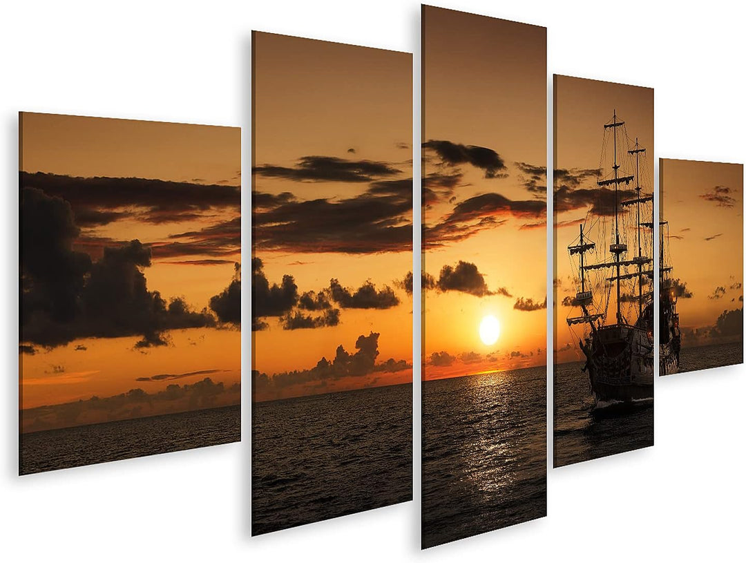 islandburner Bild auf Leinwand Piratenschiff Offenes Meer Sonnenuntergang Bilder Wandbilder Poster L