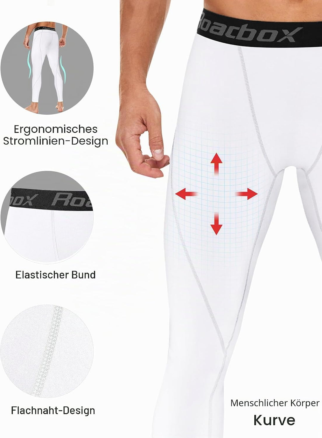 Roadbox Kompressionshose Herren Laufhose Lang für Sport, Training, Fitness, Radfahren, Yoga, Wandern