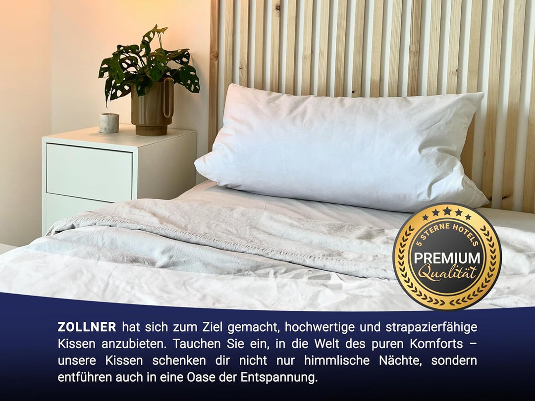 ZOLLNER Premium Kopfkissen aus 90% Daunen und 10% Federn - Made in Germany – für Allergiker geeignet