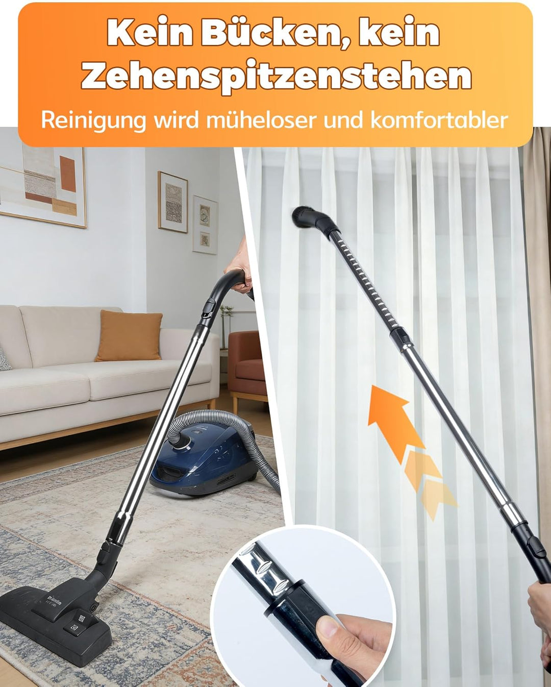 Handgriff & Edelstahl Teleskoprohr für Miele Staubsauger S8340 Ersatz kompatibel mit Miele C1 C2 C3