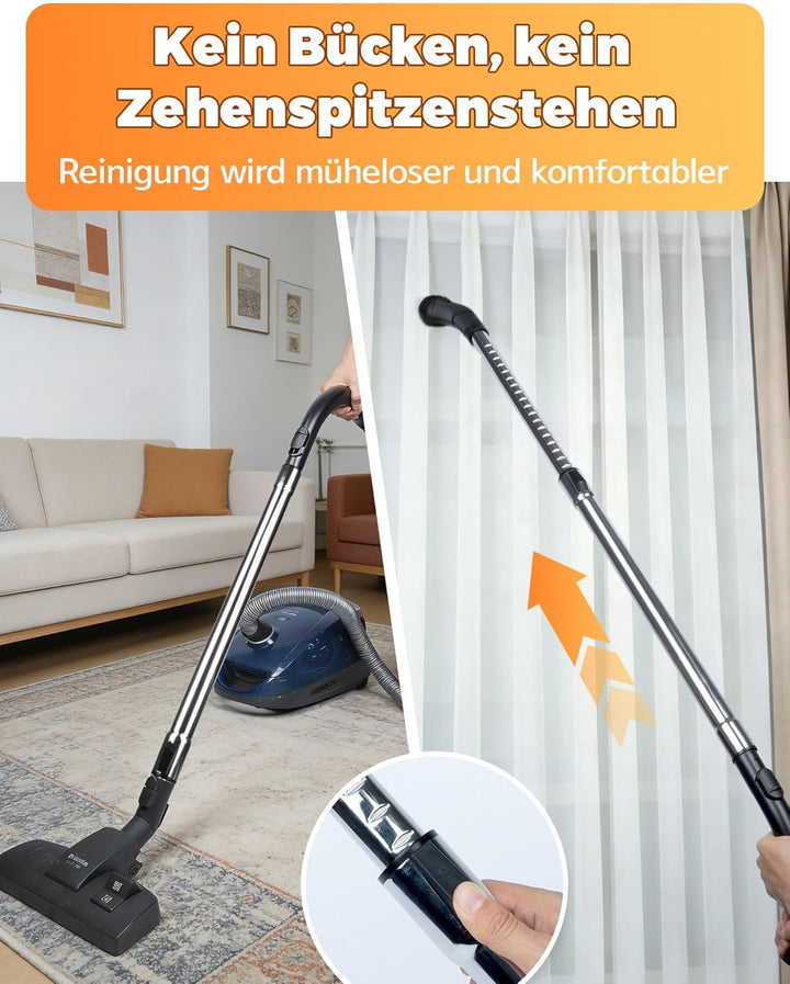 Handgriff & Edelstahl Teleskoprohr für Miele Staubsauger S8340 Ersatz kompatibel mit Miele C1 C2 C3