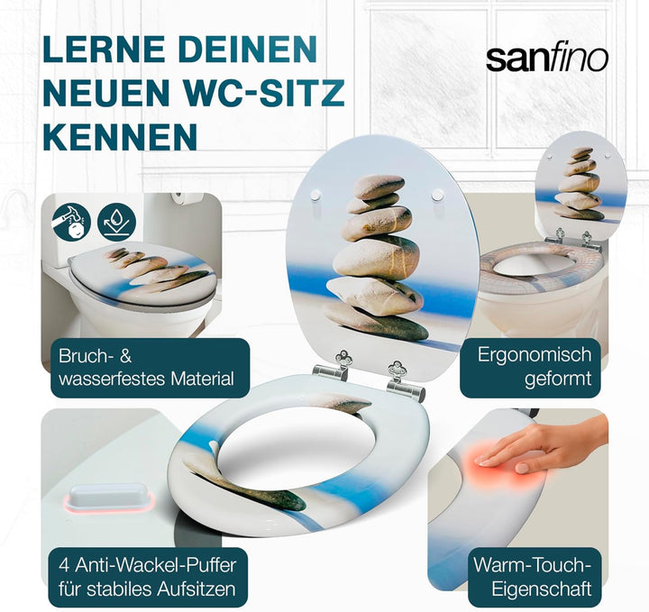 Premium WC Sitz mit Absenkautomatik – hochwertige Toilettendeckel aus Holz, viele bunte Motive, hohe