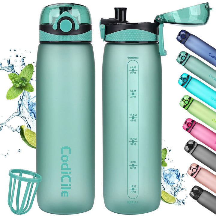 CodiCile Trinkflasche 1L, Wasserflasche 1L BPA-Frei, Auslaufsichere 1 Liter Trinkflasche, Tritan Spo