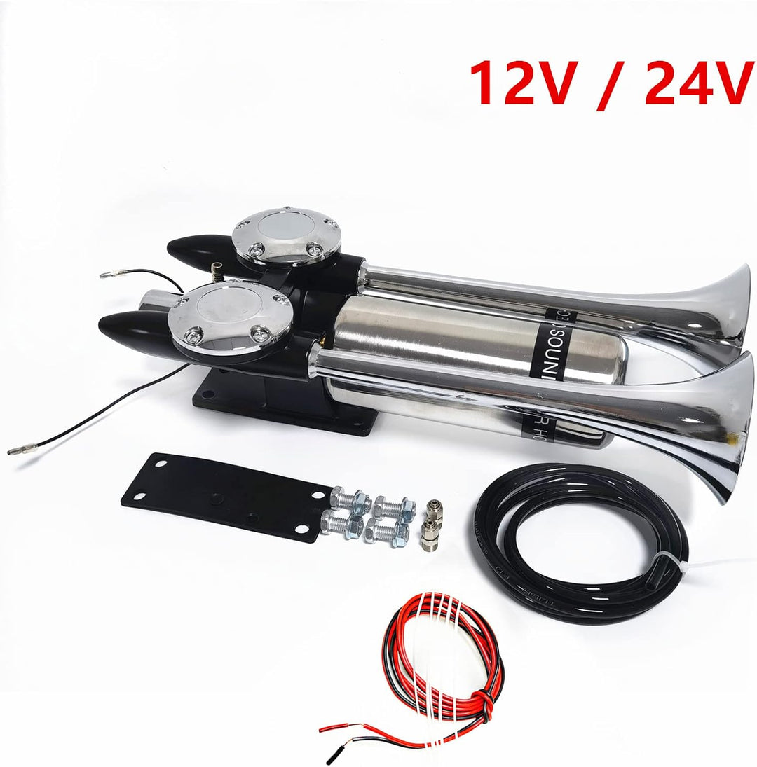 YIYIDA Autohupe Bootshupe Lufthupe 170db LKW Hupe Schiffshupe Silber Edelstahl Lufttank Verlängern S