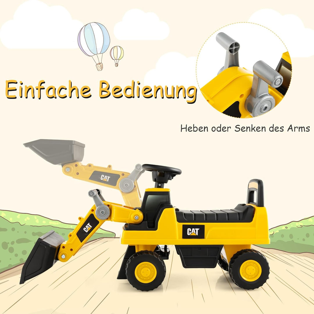 DREAMADE Sitzbagger, Bagger mit Lenkbarer Schaufel & Hupe, Rutschauto mit Stauraum unter Sitz, Aufsi