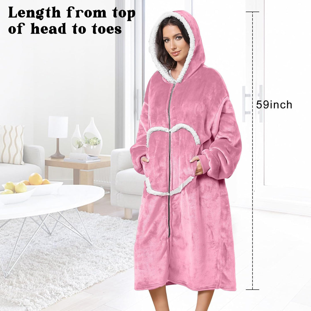 FEELJAM Decke mit Ärmeln und Kapuze, Kuscheldecke Hoodiedecken mit Reissverschluss und Taschen 120 R