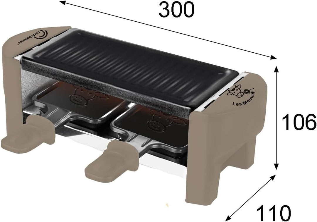 LITTLE BALANCE 8693 Raclette 2 Meuuh…!, Raclette 1/2 Personen, abnehmbarer Grill, 2 Spatel + 2 Brett