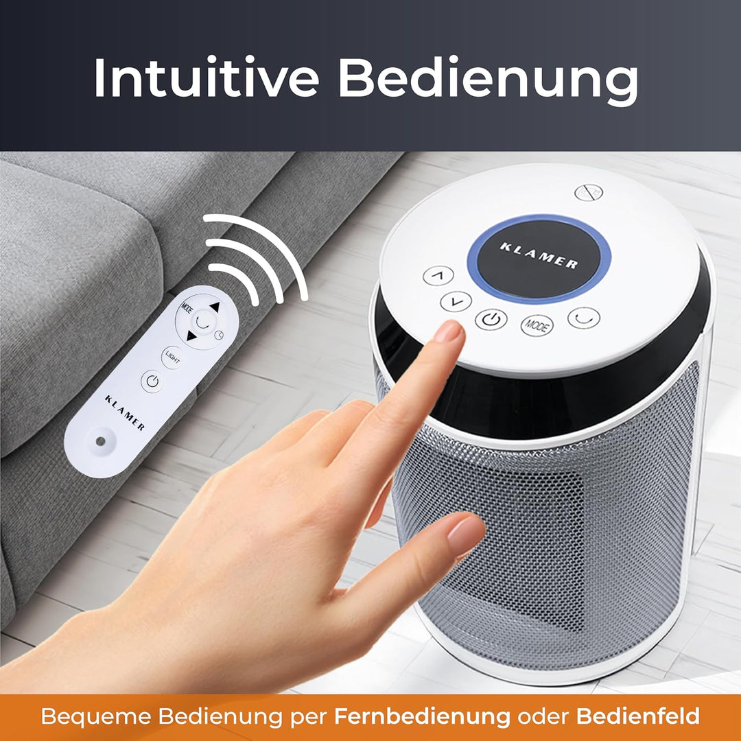 KLAMER Heizlüfter 2000 W, PTC Keramik Heizlüfter energiesparend, 3 Heizstufen inkl. Eco-Modus, 9 Std