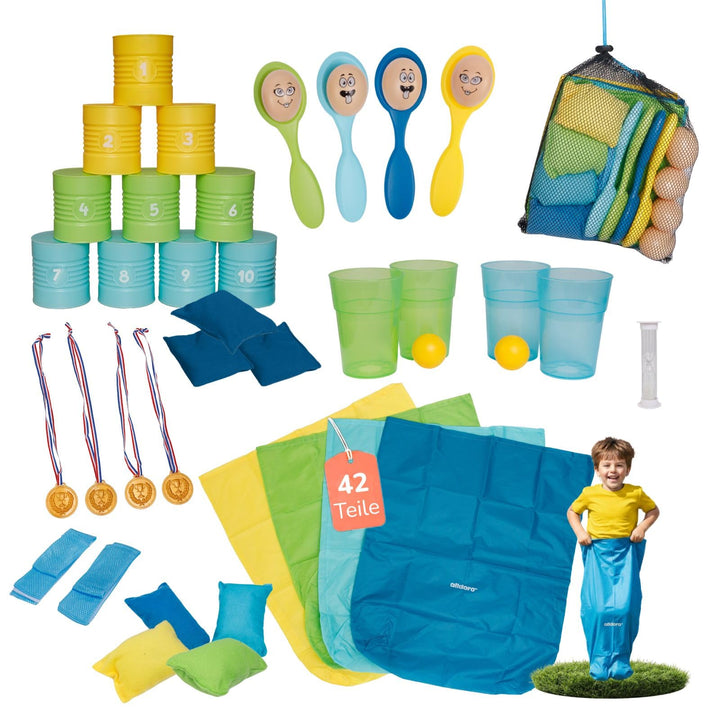 alldoro 68750 XXL-Kinder-Partyspiele-Set, 6 Outdoor-Spiele für Geburtstage, Gartenspiele mit Eierlau