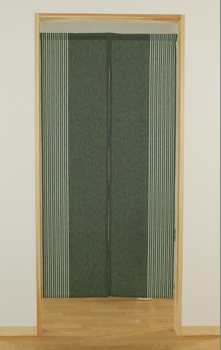 Narumi Japanischer Noren-Vorhang, vertikal, gestreift, Baumwollstoff, Dunkelgrün, Dunkelgrün