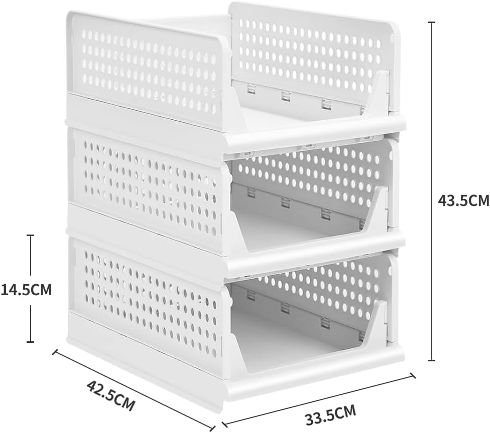 Homewell 3er Set Stapelbar Kunststoff Schubladenbox, Faltbar Lagerkisten Schublade Aufbewahrungsboxe
