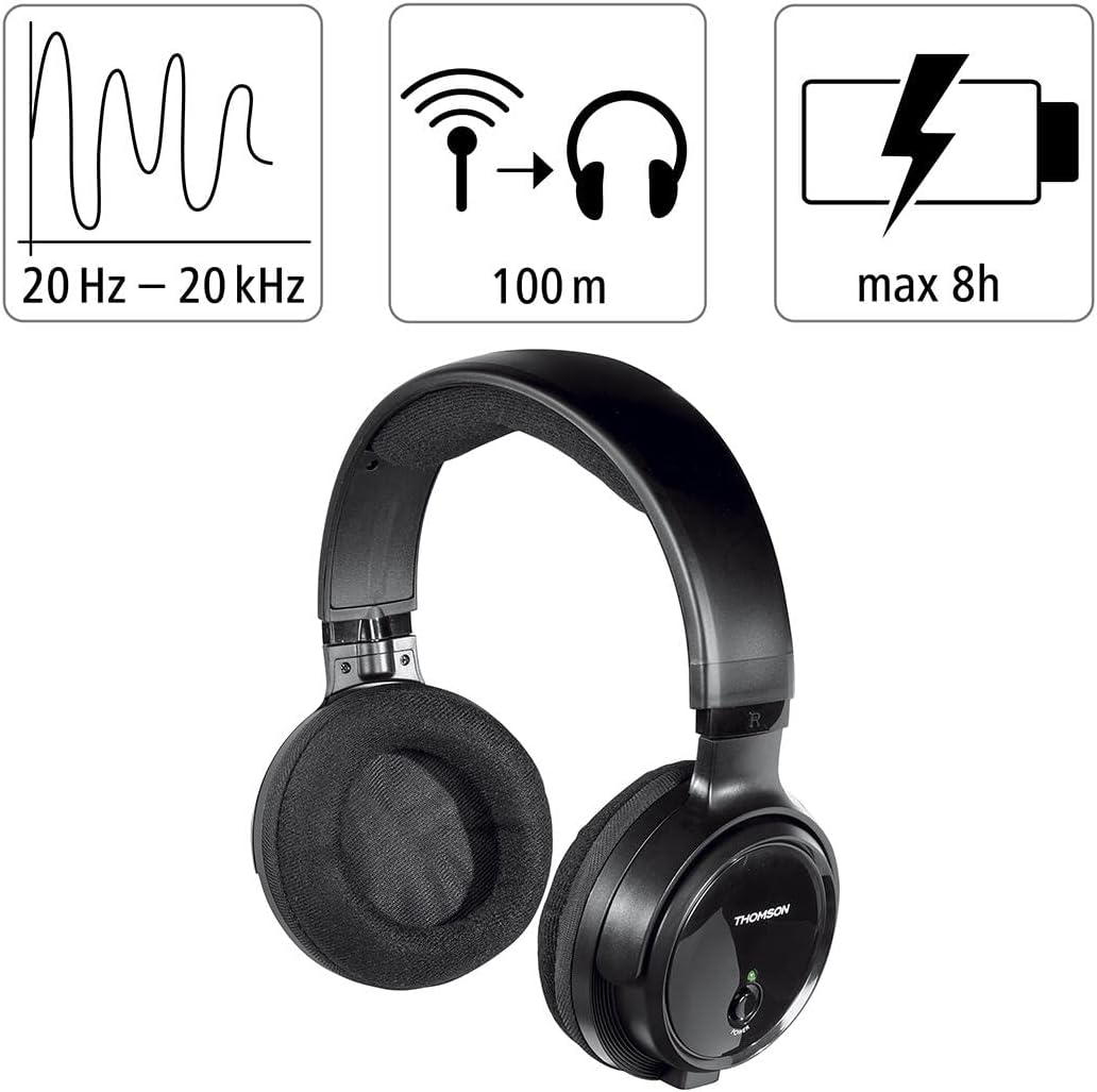 Thomson kabelloser Funk-Kopfhörer mit Ladestation (Over-Ear-Kopfhörer für Fernseher/TV, schnurloser