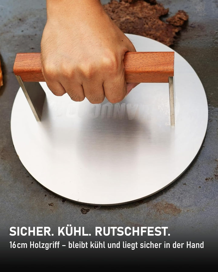 Manucode Pro-Grade 23cm Edelstahl Grillpresse – 1,8kg Hochleistungs-Burgerpresse mit Nicht verdrehba
