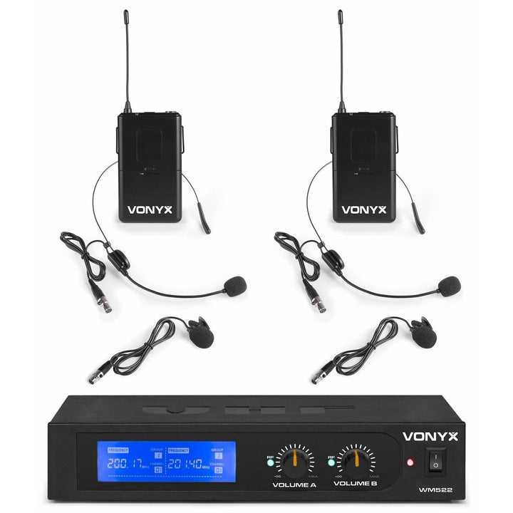 VONYX WM522B - Mikrofon Empfänger mit 2 drahtlosen VHF-Bodypacks mit Headset Mikrofone, Mikrofonset,