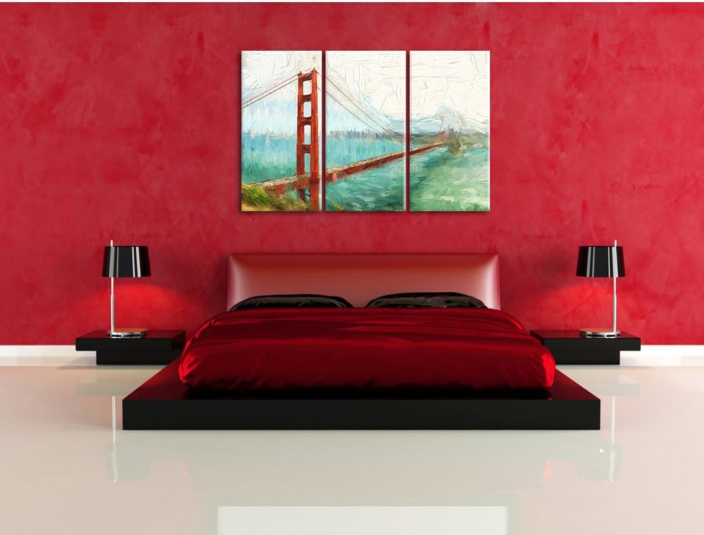 Pixxprint Golden Gate Bridge als Leinwandbild/Grösse: 3 Teilig (120x80 cm) cm/Wandbild/Kunstdruck/fe
