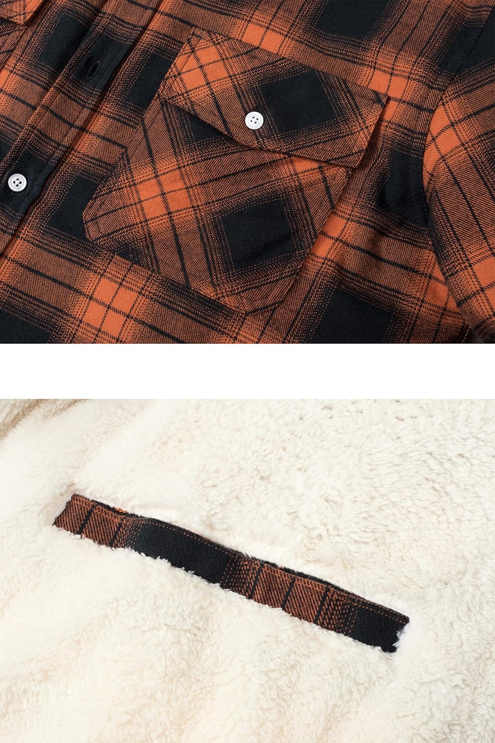 TACVASEN Herren Fleece Thermohemd Warm Flanellhemd Holzfällerhemd Winter Innenfleece Jacke S Orange,