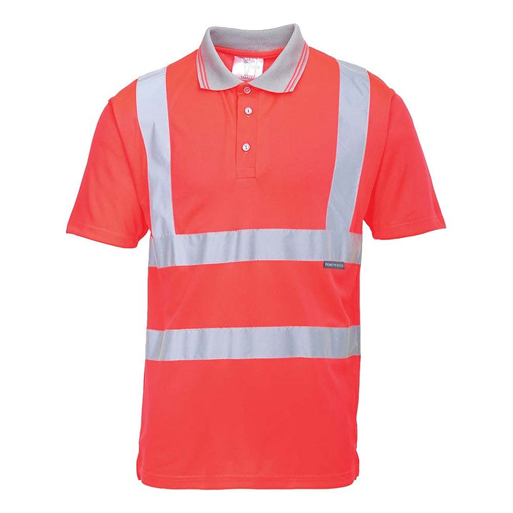 Portwest S477 Warnschutz Kurzarm Polo Hemd Grosszügige Passform Normalgrösse | Rot, L, EN ISO 20471
