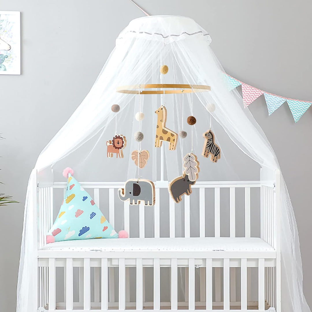 Baby Mobile Baby Windspiele, Babybett Mobile Holz mit Filzbällen Giraffe Löwe Tiere, Hängende Bettgl