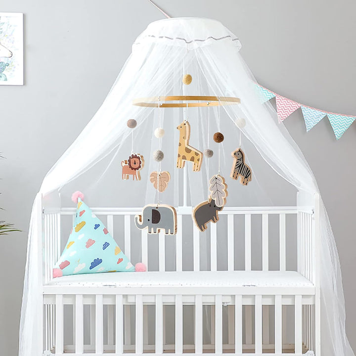 Baby Mobile Baby Windspiele, Babybett Mobile Holz mit Filzbällen Giraffe Löwe Tiere, Hängende Bettgl