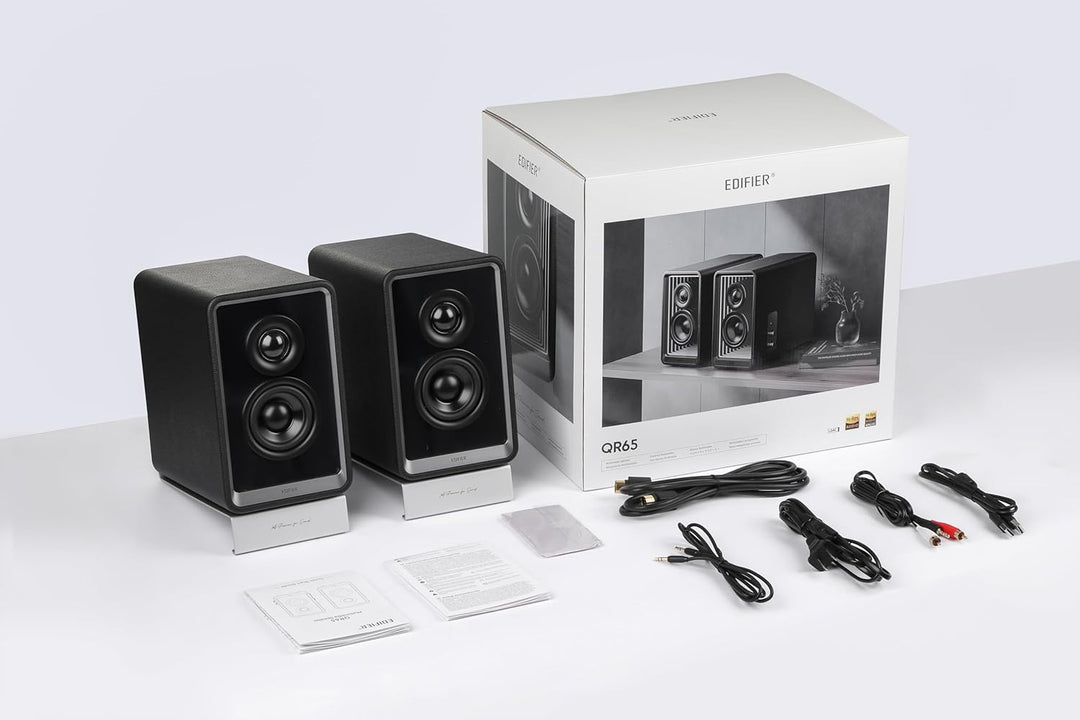 EDIFIER QR65 Aktive Design-Monitorlautsprecher (70 Watt) mit RGB-Lichteffekten, 3X USB TurboGaN-Schn