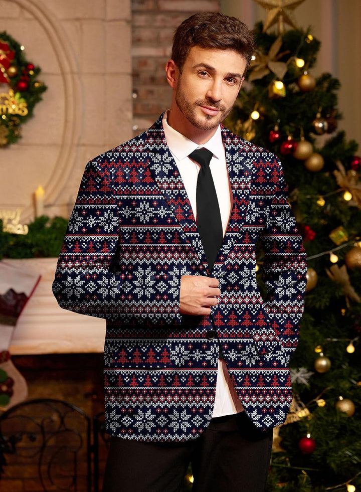 BesserBay Herren Weihnachtsblazer Bedruckte Langarm Anzugjacke Xmas Kostüm Blazer Slim Fit Blazer Fr