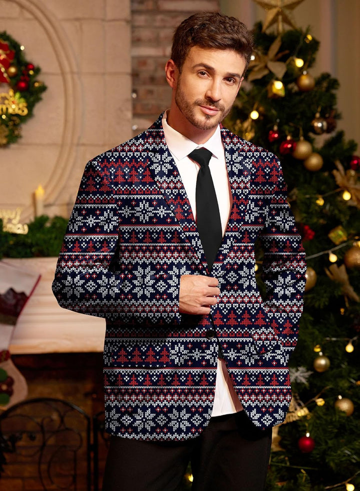 BesserBay Herren Weihnachtsblazer Bedruckte Langarm Anzugjacke Xmas Kostüm Blazer Slim Fit Blazer Fr