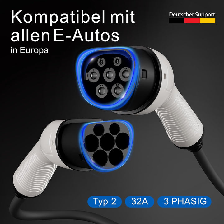 EVify Typ 2 Ladekabel 22kW 5M 32A für Elektroauto & Hybrid inkl. Kabeltasche • Kabel 3 phasig für EV