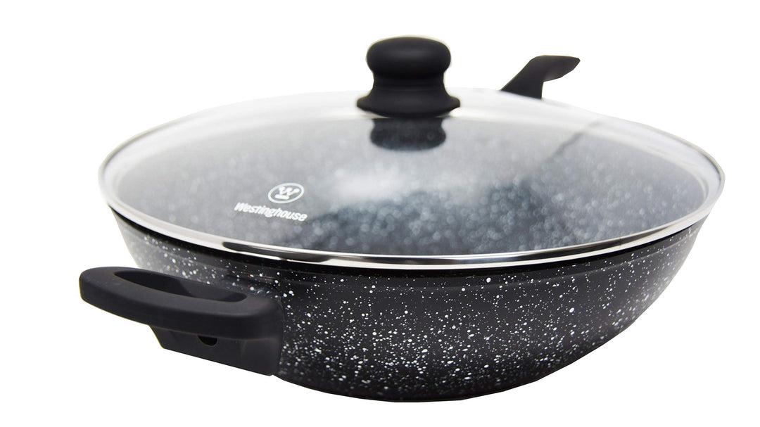 Westinghouse Black Marble Wokpfanne Ø32 cm, Mit Deckel, Induktion & Alle Herdarten, PFOA-Frei, Non S