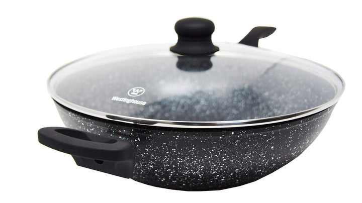Westinghouse Black Marble Wokpfanne Ø32 cm, Mit Deckel, Induktion & Alle Herdarten, PFOA-Frei, Non S