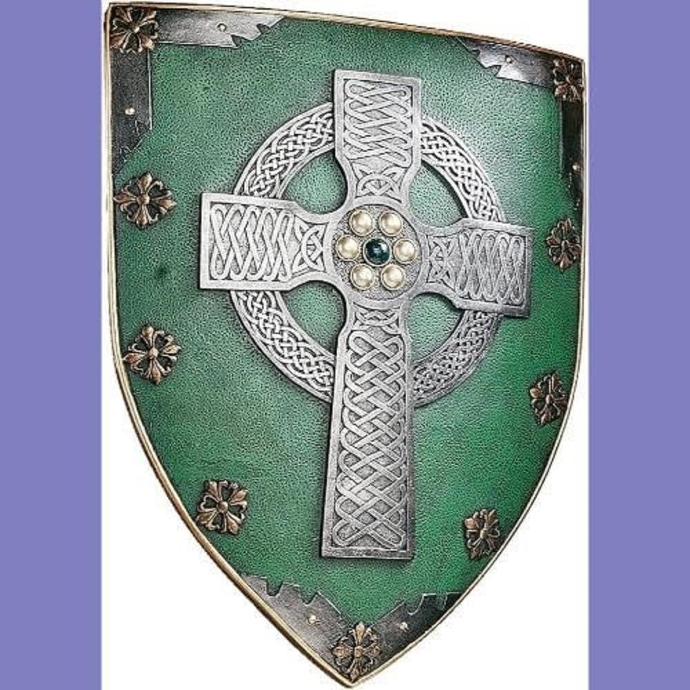 Design Toscano Keltischer Kreuz Kämpferschild Mittelalterliche Wandskulptur, Polyresin, vollfarbe, 4
