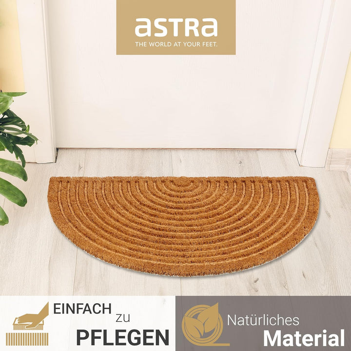 ASTRA Moderne Fussmatte Haustür - Kokosmatte 2er Set 60x90cm Halbrund Natur - rutschfeste Schmutzfan