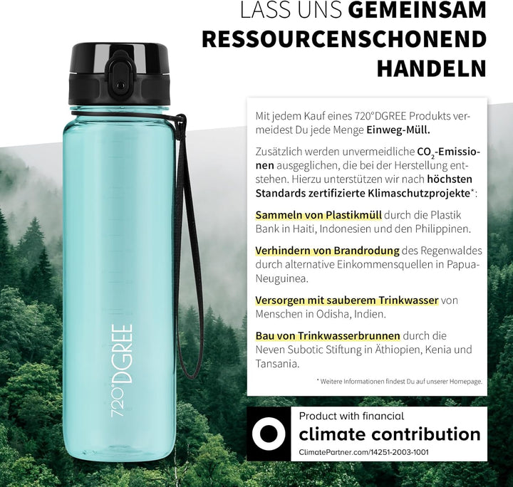 720°DGREE Trinkflasche 1l “uberBottle“ crystalClear +Sieb - BPA-Frei - Wasserflasche für Sport, Gym,