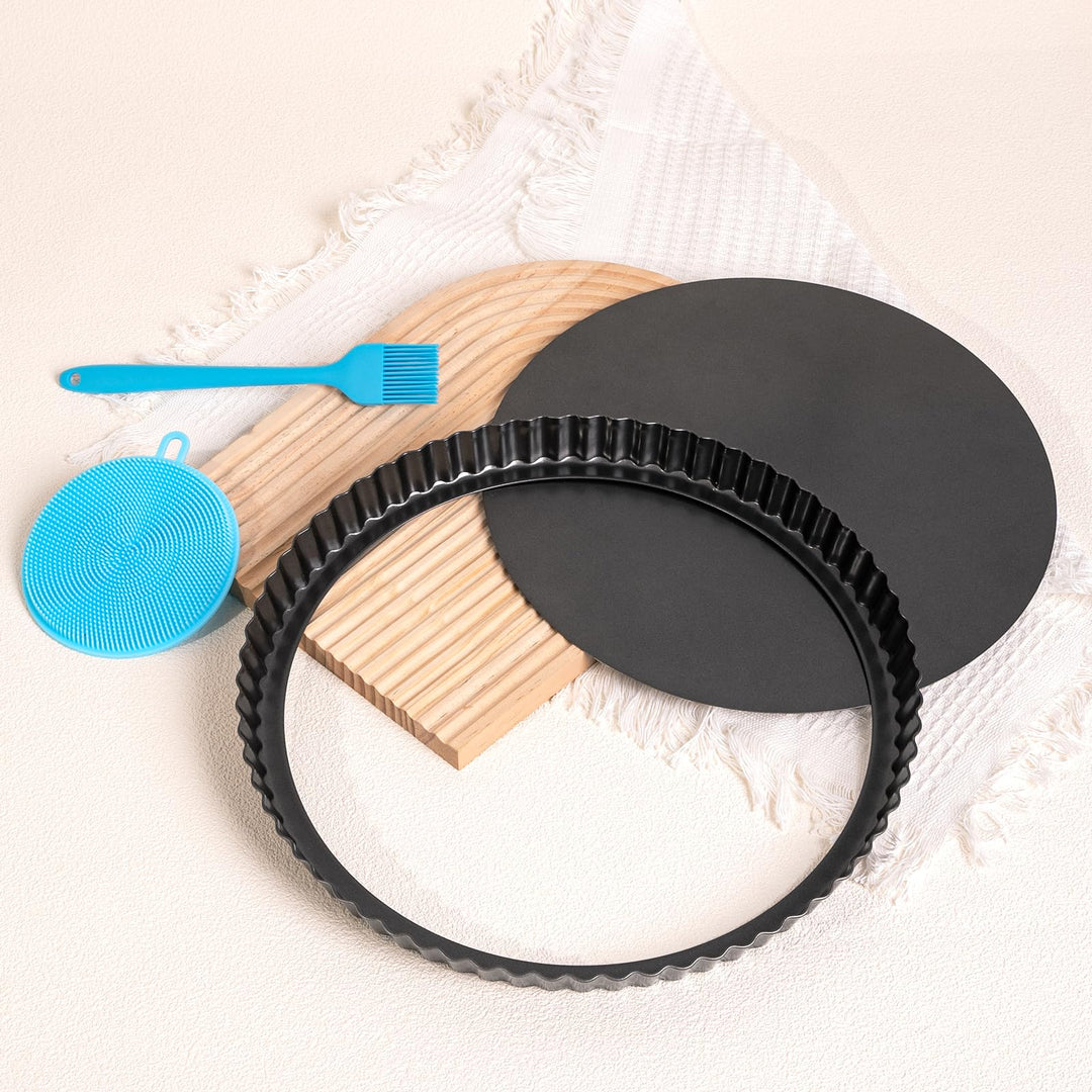 Highkit Quicheform mit Hebeboden 32 cm Tarteform, Antihaftbeschichtete Quiche Backform Rund, Wellenr