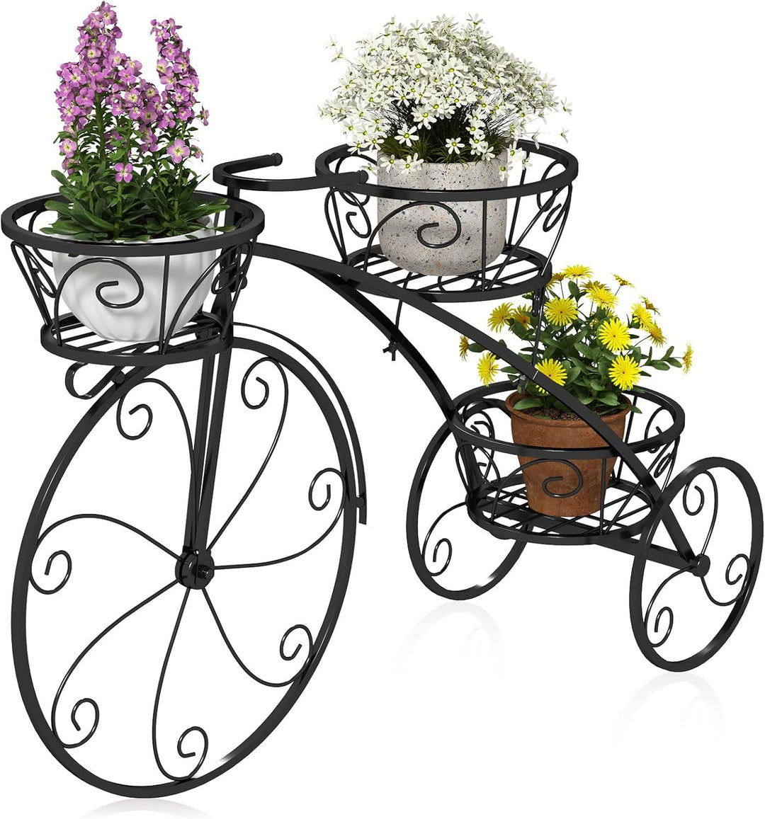 GOPLUS Pflanzenregal Fahrrad, Blumenregal mit 3 Ebenen, Blumenständer aus Metall, Pflanzenständer Bl