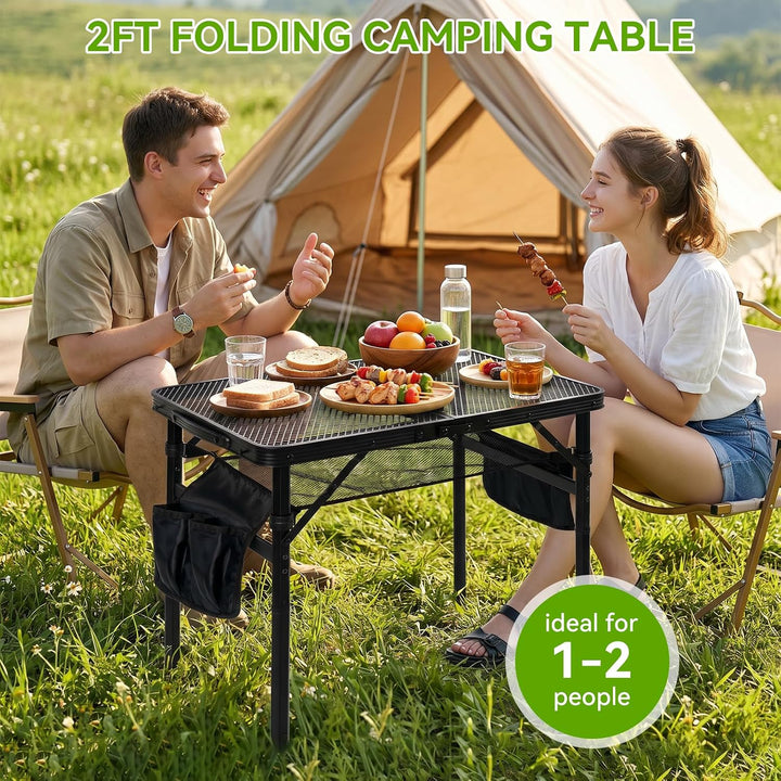 Campingtisch Klappbarer 60×40cm 3-Fach Höhenverstellbarer Grilltisch mit Metallgitter-Tischplatte un