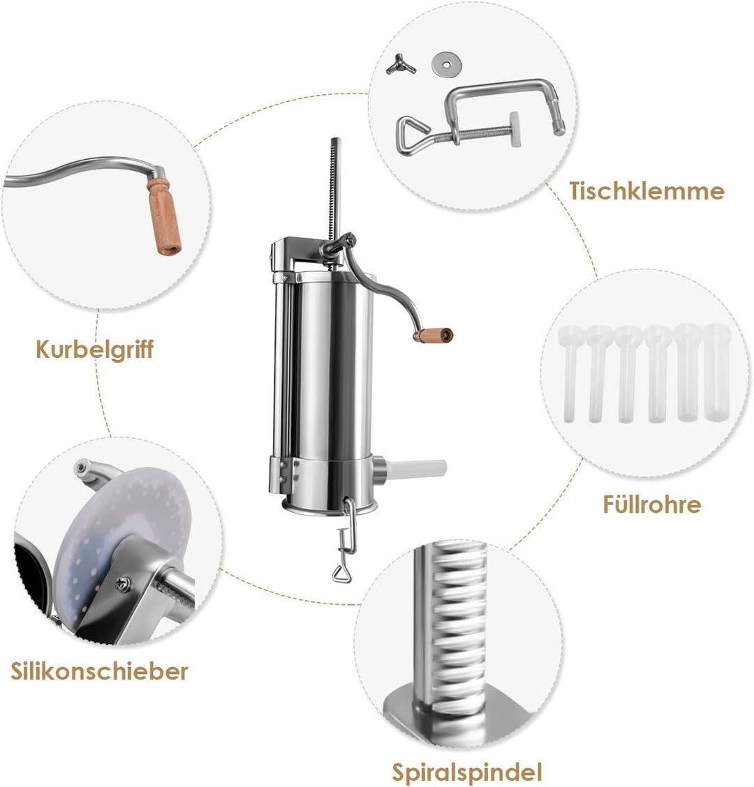 COSTWAY 1,5L / 3L / 3,6L / 6L Wurstfüller manuell, Wurstmaschine aus Edelstahl, Wurstfüllmaschine si