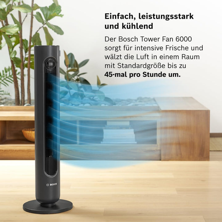 Bosch Tower Fan 6000, Leiser Turmventilator, Midnight Grey | Mit Fernbedienung, 12 Geschwindigkeitss