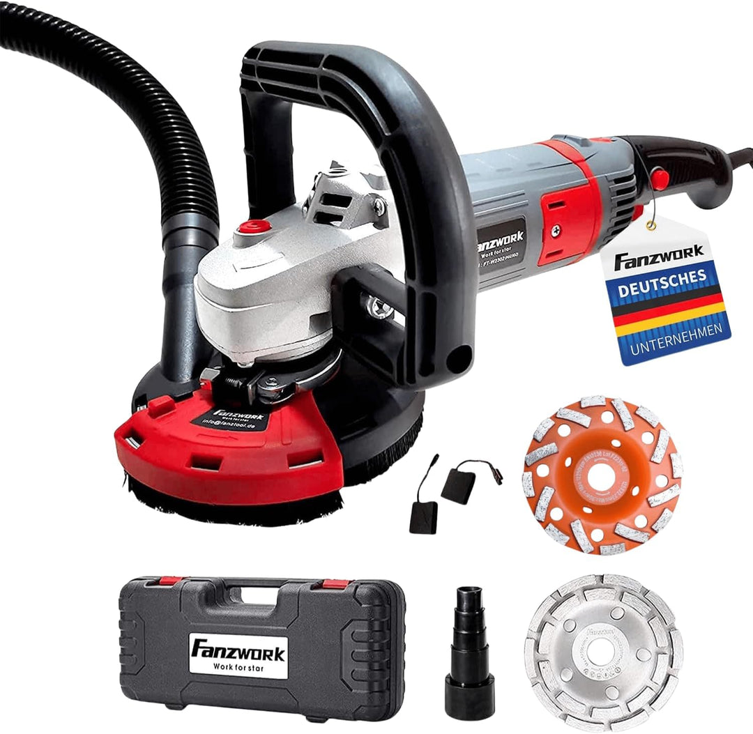 FANZWORK Betonschleifer Betonfräse Set mit Diamantschleiftopf und Absaughaube (1500W/125mm+), 1500W/