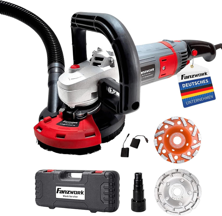 FANZWORK Betonschleifer Betonfräse Set mit Diamantschleiftopf und Absaughaube (1500W/125mm+), 1500W/