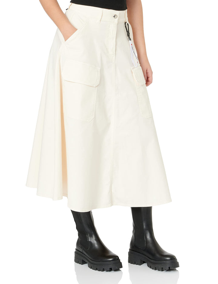 Love Moschino Damen Canvas midi Skirt with Patch Pockets 42 Cream, 42 Cream
