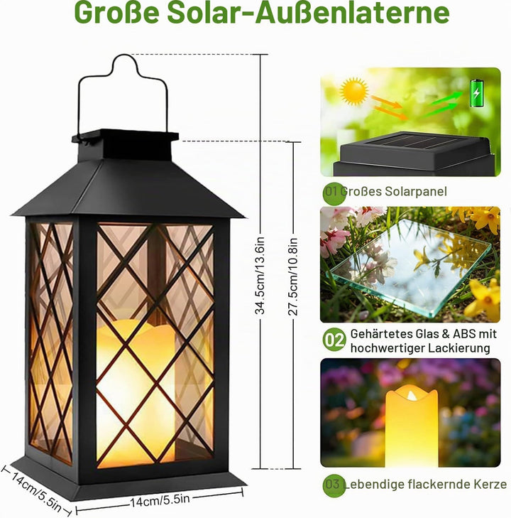 Yowin Solarlaterne für Aussen 2 Stück 35cm Grosse Solarlampen Garten mit Flammeneffekte Kerze, Gewal