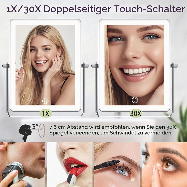 FASCINATE Wiederaufladbarer Wand-Make-up-Spiegel mit Lichtern, 21,6 cm, doppelseitig, 1 x 20-fache V