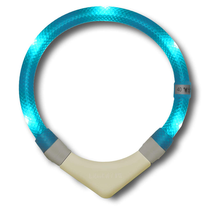 LEUCHTIE® Leuchthalsband Plus NL türkis Grösse 50 I nachleuchtend phosphoreszierendes Batterieteil I