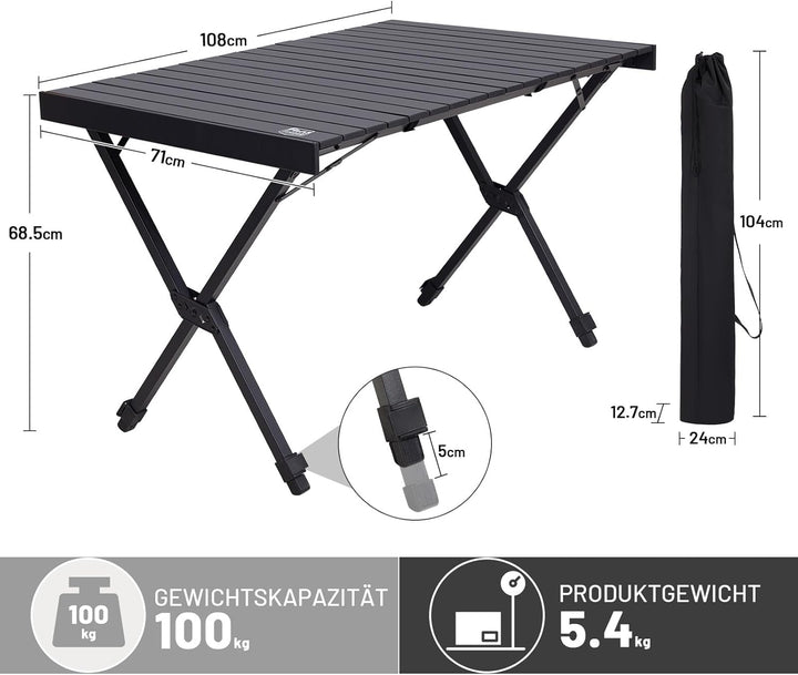 TIMBER RIDGE Campingtisch Klappbar Höhenverstellbar Klapptisch Camping Falttisch Tragbar Aluminium m
