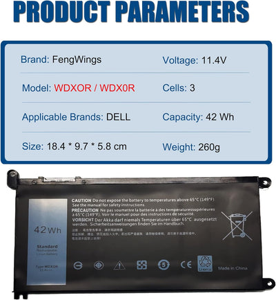 FengWings® WDX0R WDXOR Akku, Ersatzakku Für Dell Inspiron 13 5368 5378 5379 7368 7378 / Inspiron 15