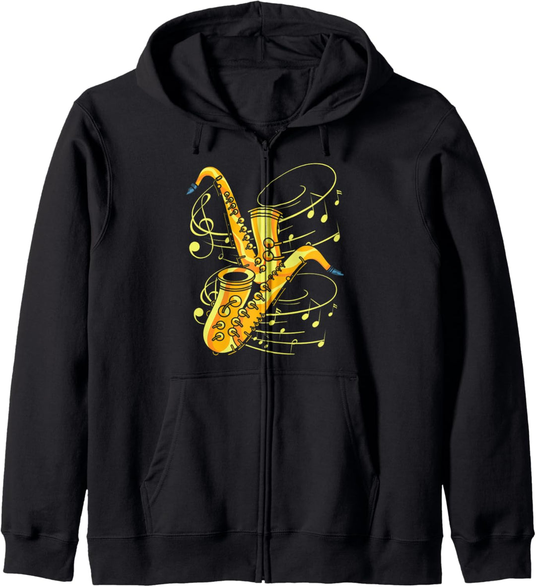 Saxophonist Jazz Musiker Notenschlüssel Musik Noten Saxophon Kapuzenjacke