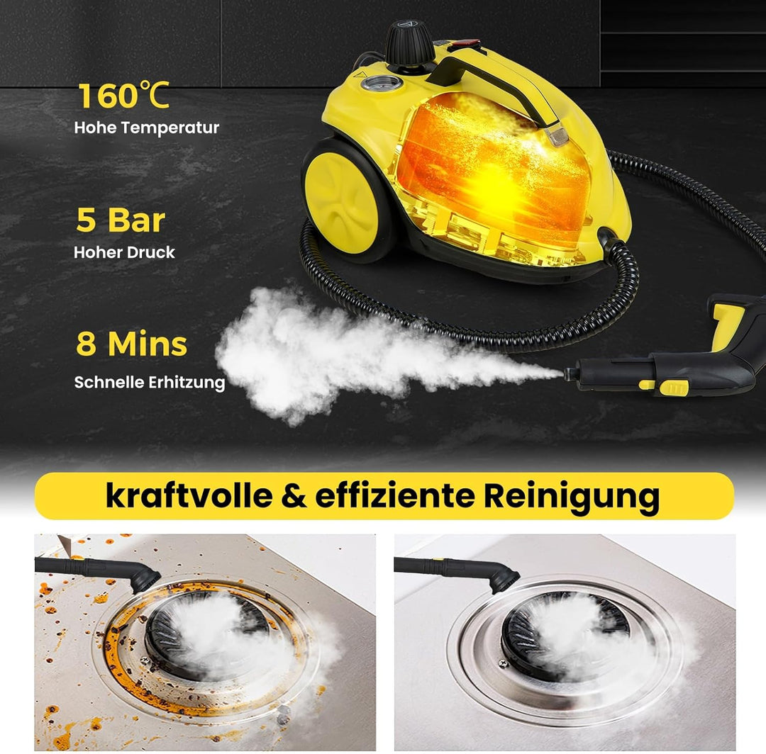 RELAX4LIFE Dampfreiniger, Dampfdruck: 5 bar, Leistung: 2000 W, Flächenleistung: 108 m², Tank: 1,8 L,