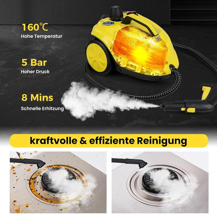 RELAX4LIFE Dampfreiniger, Dampfdruck: 5 bar, Leistung: 2000 W, Flächenleistung: 108 m², Tank: 1,8 L,