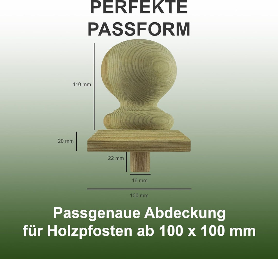 h2i Pfostenkappe Kugel | Holz imprägniert | 100 x 100 mm | 5 Stück | Abdeckkappe für Garten Holzpfos
