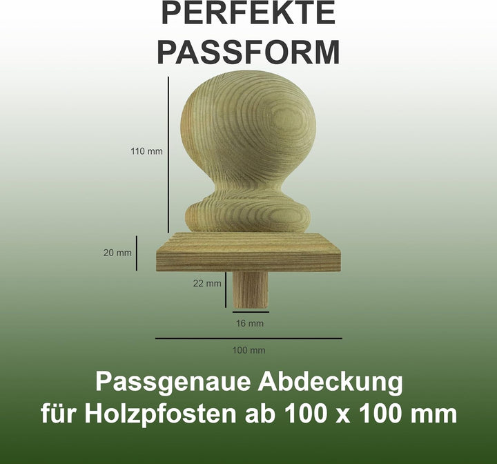 h2i Pfostenkappe Kugel | Holz imprägniert | 100 x 100 mm | 5 Stück | Abdeckkappe für Garten Holzpfos